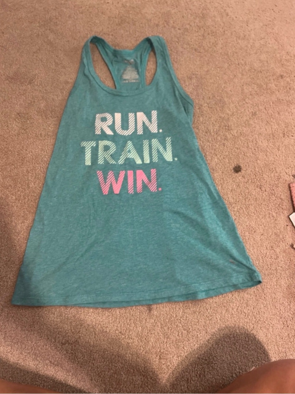 Danskin Teal Racerback Tank with RUN. TRAIN. WIN. Print